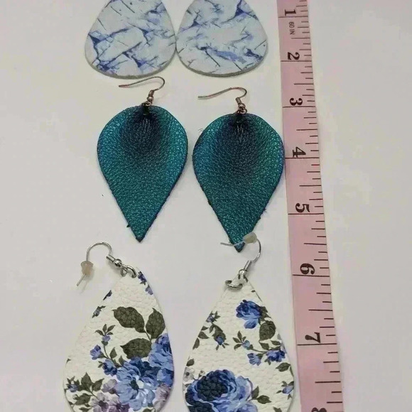 Leather Earrings bundle - lot of three blue green, floral - Picture 2 of 5